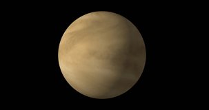 4k seamless looping animation of Venus atmosphere rotation. Venus surface rotation isolated on black background. 4K footage at 30 fps. 3D rendering. 4K Loop footage.