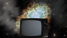 Crab Nebula and Vintage Television Green Screen. Elements of this Video furnished by NASA. 4K Resolution.