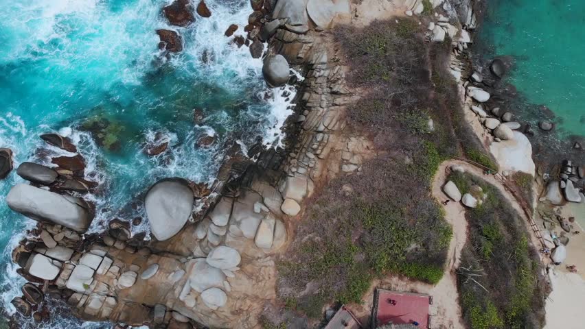 Aerial shots of the Tayrona National Park, in northern Colombia, is a large protected area covering the slopes of the Sierra Nevada de Santa Marta