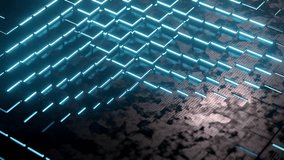 Sci-Fi video of abstract metal cubes with neon blue light loop able motion of a wave. Blockchain, big data, AI technologies. 3D Illustration - Powered by Shutterstock - Get 15% off with code: PIKWIZARD15
