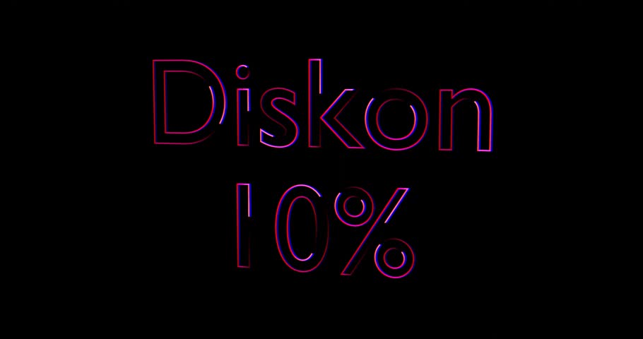 Animation of diskon 10% text neon colourful shapes. Social media and digital interface concept digitally generated video.