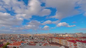 Timelapse: fast moving white clouds in the blue sky over typical turkish apartment, residential buildings in Istanbul: wide angle - afternoon, daylight. Cityscape, architecture and time lapse concept - Powered by Shutterstock - Get 15% off with code: PIKWIZARD15