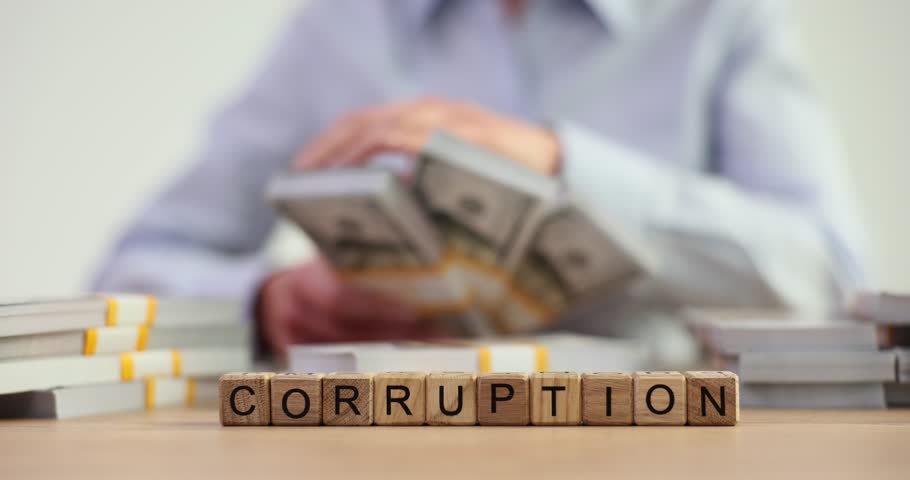 Diplomat considers many of money dollars and word corruption. Effective method of fighting corruption Royalty-Free Stock Footage #1110991839