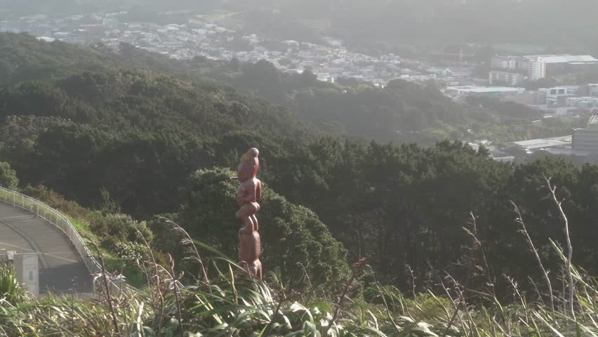 Maori statue on mount Victoria in Wellington in New Zealand
