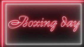 Animated Christmas and Boxing day Shopping sign. neon effect, Light neon on black background.