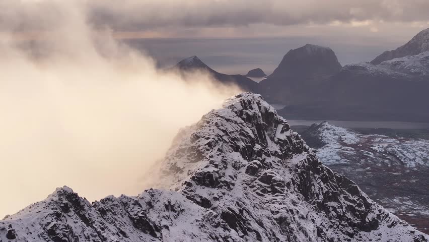 Aerial Expedition to Lofoten: Drone Journey Over Epic Snowy Peaks in Norway