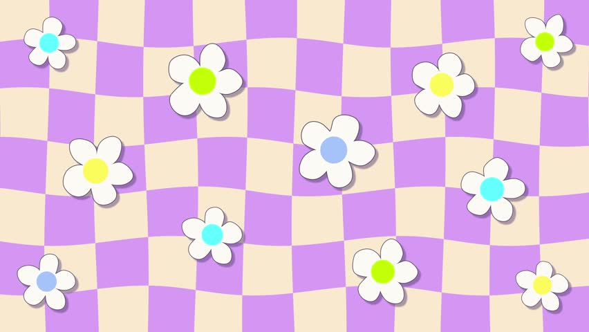 Retro checkerboard, hippie, groovy, psychedelic animation with rotating flowers loop background. | Shutterstock HD Video #1111008047