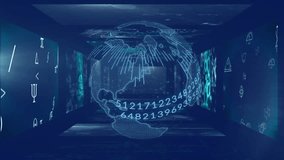 Animation of changing numbers in rotating globe, multiple mathematical symbols over black background. Digitally generated, hologram, illustration, globalization, signs, abstract and education concept. - Powered by Shutterstock - Get 15% off with code: PIKWIZARD15