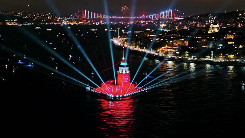New Year celebrations at Istanbul Maiden's Tower Royalty-Free Stock Footage #1111013585