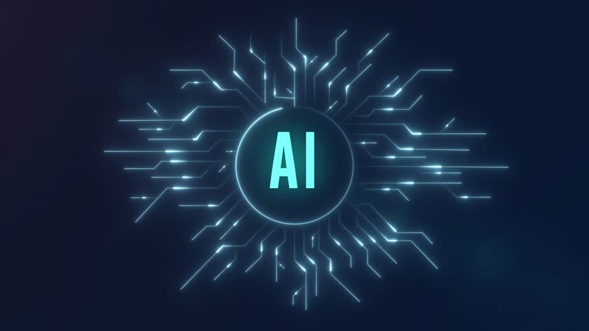 AI technology computer circuit Digital processors motion graphics animation in 4K.