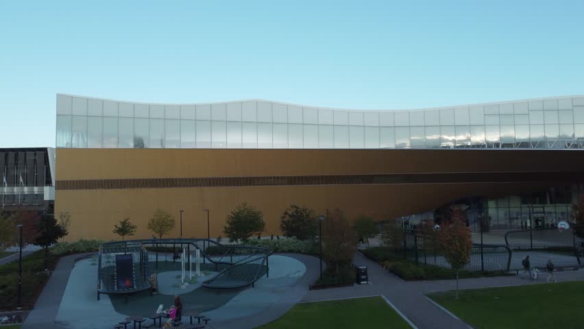 Aerial rises by creative architecture of Oodi Public Library, Helsinki