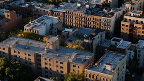 Aerial view of apartment buildings in Alphabet City, a residential neighborhood in Lower Manhattan.