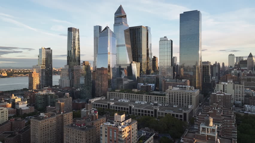 Aerial view of New York City's Hudson Yards. A new luxury residence on the west side of Midtown Manhattan. Royalty-Free Stock Footage #1111034331