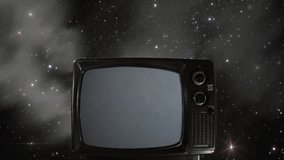 Vintage Television Turning On Green Screen with Starry Space in the Background. You can replace green screen with the footage or picture you want. You can do it with “Keying” effect in After Effects.