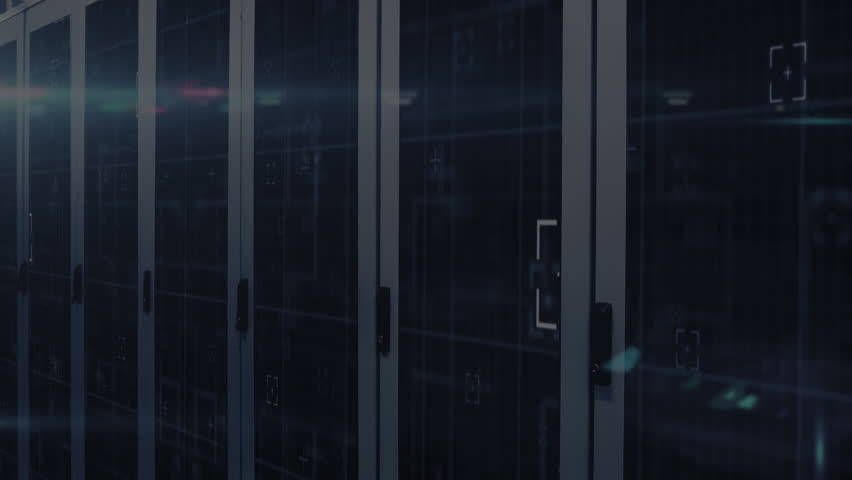 Animation of data processing and blue glowing digital wave against computer server room. Computer interface and business data storage technology concept - Powered by Shutterstock - Get 15% off with code: PIKWIZARD15