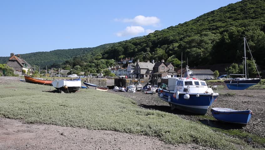 Porlock Weir Somerset on the Exmoor Heritage coast England UK in summer with boats