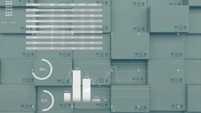 Animation of infographic interface over cardboard boxes in background. Digital composite, multiple exposure, report, business, global, shipping, abstract and distribution concept. - Powered by Shutterstock - Get 15% off with code: PIKWIZARD15