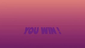 Animation of you win text and fireworks over triangular tunnel against gradient background. Digitally generated, hologram, illustration, winner, explosion, video game, arcade and technology concept.