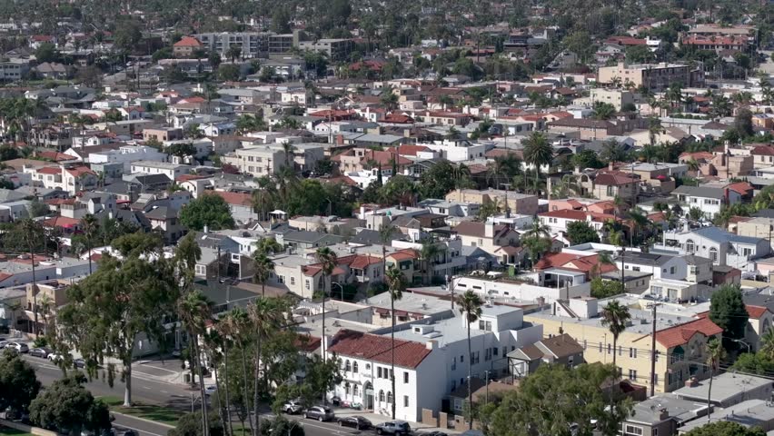 Upscale Long Beach, California neighborhood - aerial flyover