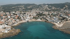 Picturesque aerial video of Batroun, a Mediterranean coastal town in Lebanon
