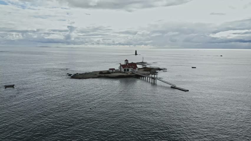 Cloudy day drone shot of Wood Island in Portsmouth-New Hampshire.