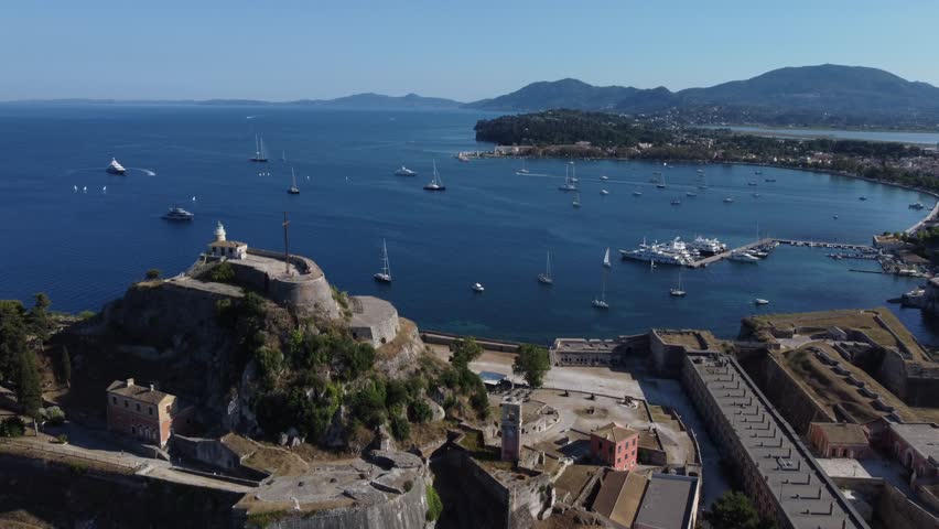 Corfu island old town and port with the old fortress of Corfu, Greece