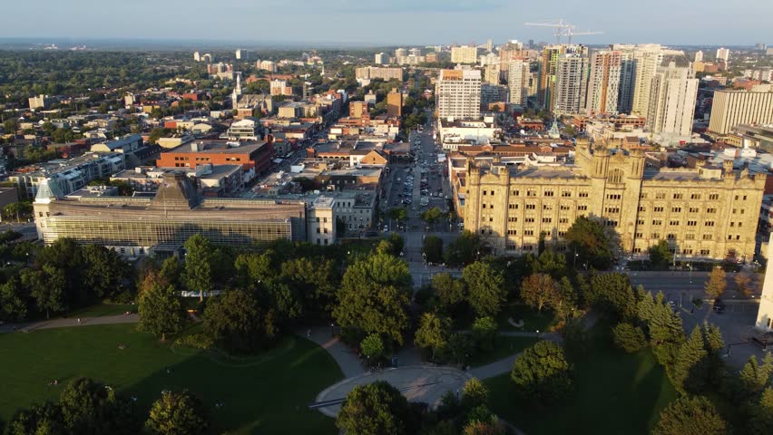 Aerial view of Ottawa cityscape, showcasing historic buildings and streets