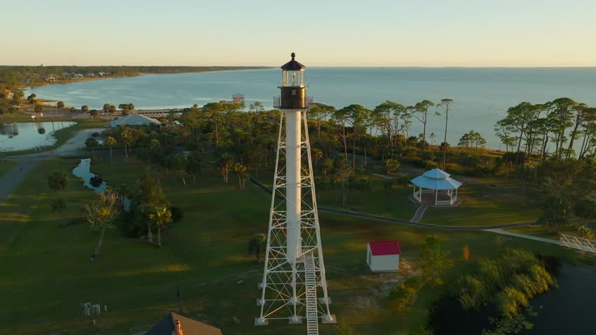 Drone circling the Cape San Blas Lighthouse in Port St. Joe, Florida