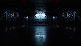 Showcase Event Car Door Opening Dolly Camera Reveal Modern Tunnel Corridor Spaceship Garage Hangar Warehouse Sci Fi Futuristic Metal Panels Structure Showroom 3D Animation - Powered by Shutterstock - Get 15% off with code: PIKWIZARD15