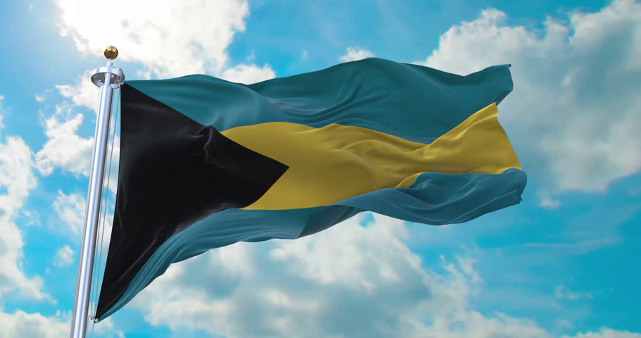 Flag of Bahamas realistic waving in the wind with cloud background (Perfect Loop) Royalty-Free Stock Footage #1111064213