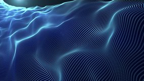 Abstract blue energy waves made of glowing hi-tech lines and particles with shine effect , looped video , 4k , 60 fps