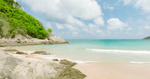 Phuket Thailand4K Relaxing day sea beach Visit the beautiful sandy beach Beaches of Phuket Thailand, video travel forward gorgeous tropical sea beach The beach is empty and devoid of tourism 