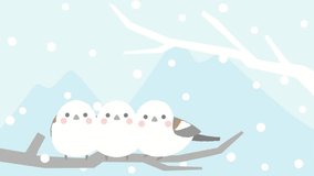 This is an animation video of three cute long-tailed moths and snowy winter.