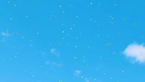 Animation video of colorful confetti dancing in the blue sky [Background with a white title that stands out] 4K UHD