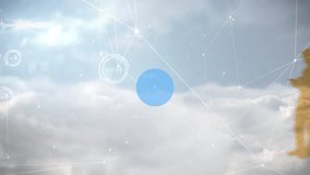 Animation of network of connections with icons over people with electronic devices. Global business, connections, computing and data processing concept digitally generated video. - Powered by Shutterstock - Get 15% off with code: PIKWIZARD15