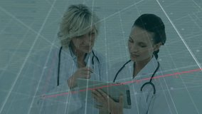 Animation of statistics and financial data processing over diverse doctors. Global medicine, business, connections, computing and data processing concept digitally generated video. - Powered by Shutterstock - Get 15% off with code: PIKWIZARD15