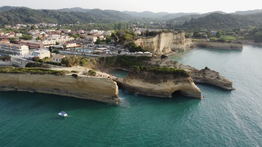 Aerial view of Corfu island Canal D'amour in Sidari area, with Famous Canal d'Amour on a beautiful clear day