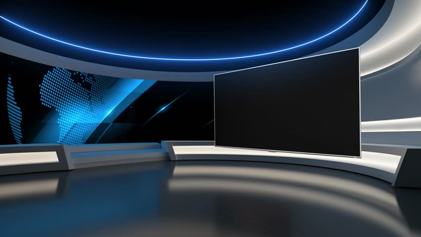 Tv studio. News room. Studio Background. Newsroom bakground. Backdrop for any green screen or chroma key video production. Loop. 3D rendering.
