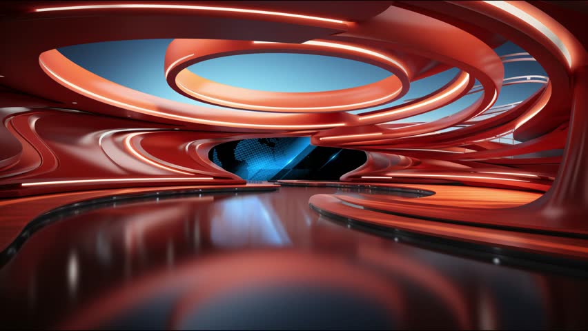 Tv studio. News room. Studio Background. Newsroom bakground. Backdrop for any green screen or chroma key video production. Loop. 3D rendering.
