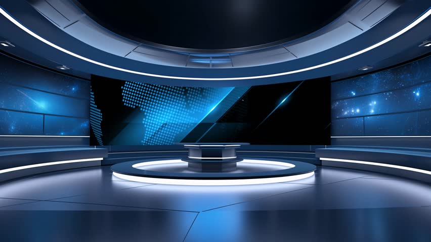 Tv studio. News room. Studio Background. Newsroom bakground. Backdrop for any green screen or chroma key video production. Loop. 3D rendering.
 Royalty-Free Stock Footage #1111079457