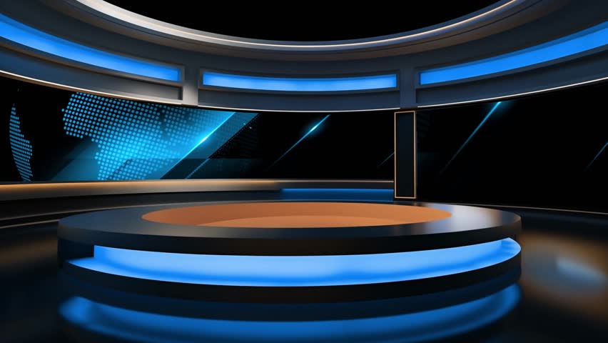 Tv studio. News room. Studio Background. Newsroom bakground. Backdrop for any green screen or chroma key video production. Loop. 3D rendering.
