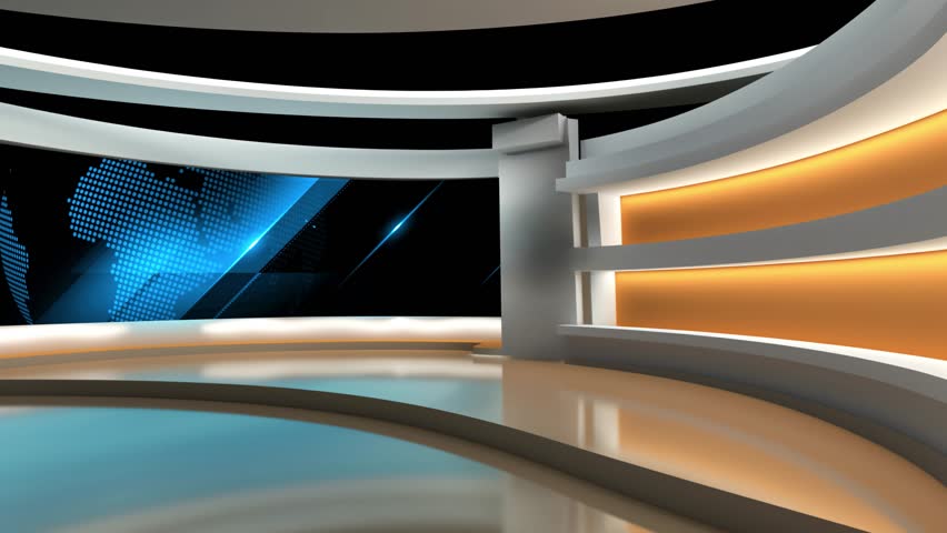Tv studio. News room. Studio Background. Newsroom bakground. Backdrop for any green screen or chroma key video production. Loop. 3D rendering.
