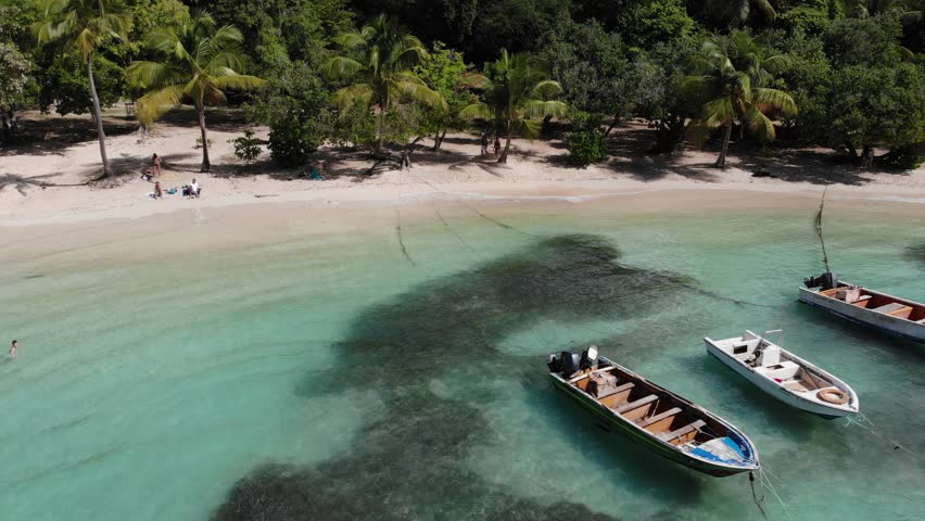 Guadeloupe beach drone view. Plage de Petit-Havre beach of Grande-Terre island.
