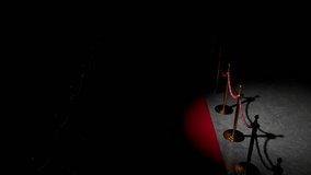 Loop spotlight moving along empty long red carpet path and barriers fence with velvet rope . Celebration. Hollywood night party show, celebrity famous stars entrance. Walk of fame, oscar awards - Powered by Shutterstock - Get 15% off with code: PIKWIZARD15