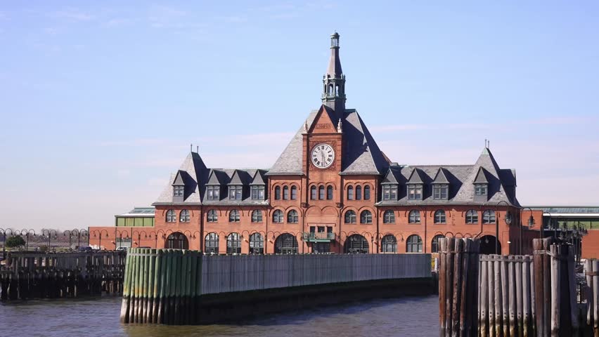 Central Railroad of New Jersey Terminal located in Liberty State Park in Jersey City across from Manhattan New York City. Historic building of American immigration. departure point for Ellis island