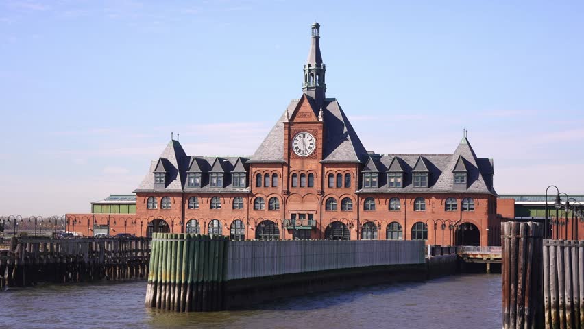 Central Railroad of New Jersey Terminal located in Liberty State Park in Jersey City across from Manhattan New York City. Historic building of American immigration. departure point for Ellis island