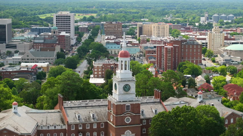 University historical architecture in Macon, historic city in central Georgia. USA panoramic cityscape