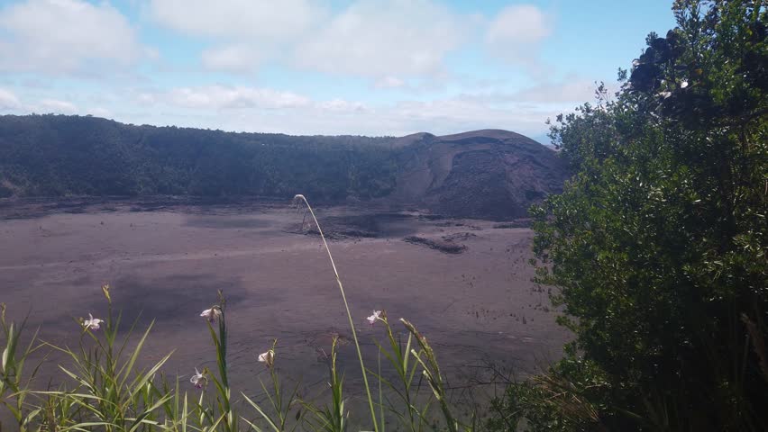 Gimbal wide pan overlooking the Kilauea Iki crater in Hawai