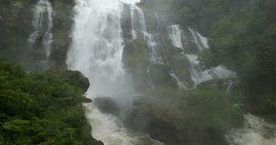 Beautiful Landscape view of Big Wachirathan Waterfall in the rainy season at doi inthanon, Chiang mai,Thailand, 4k video