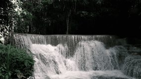 Beautiful Huai Mae Khamin Waterfall , Landscape tropical rainforest at Srinakarin Dam, Kanchanaburi, Thailand footage video slow motion and movement camera,